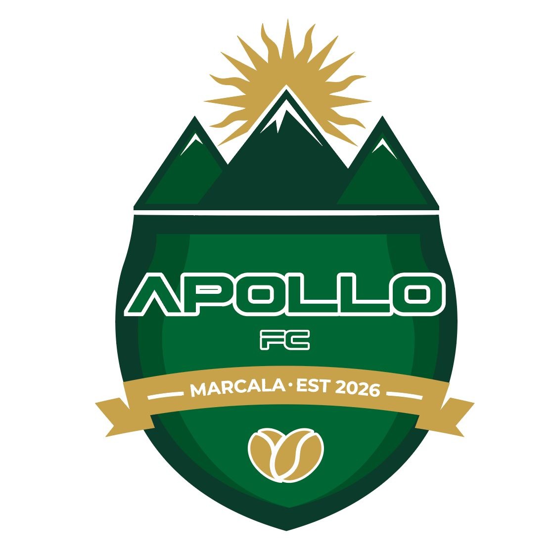 Escudo de Apollo FC: el sol, tres montañas y el café de Marcala