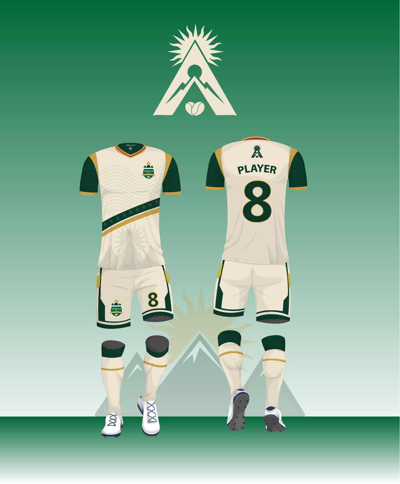 Diseño Pergamino de Apollo FC: uniforme de frente y de espalda
