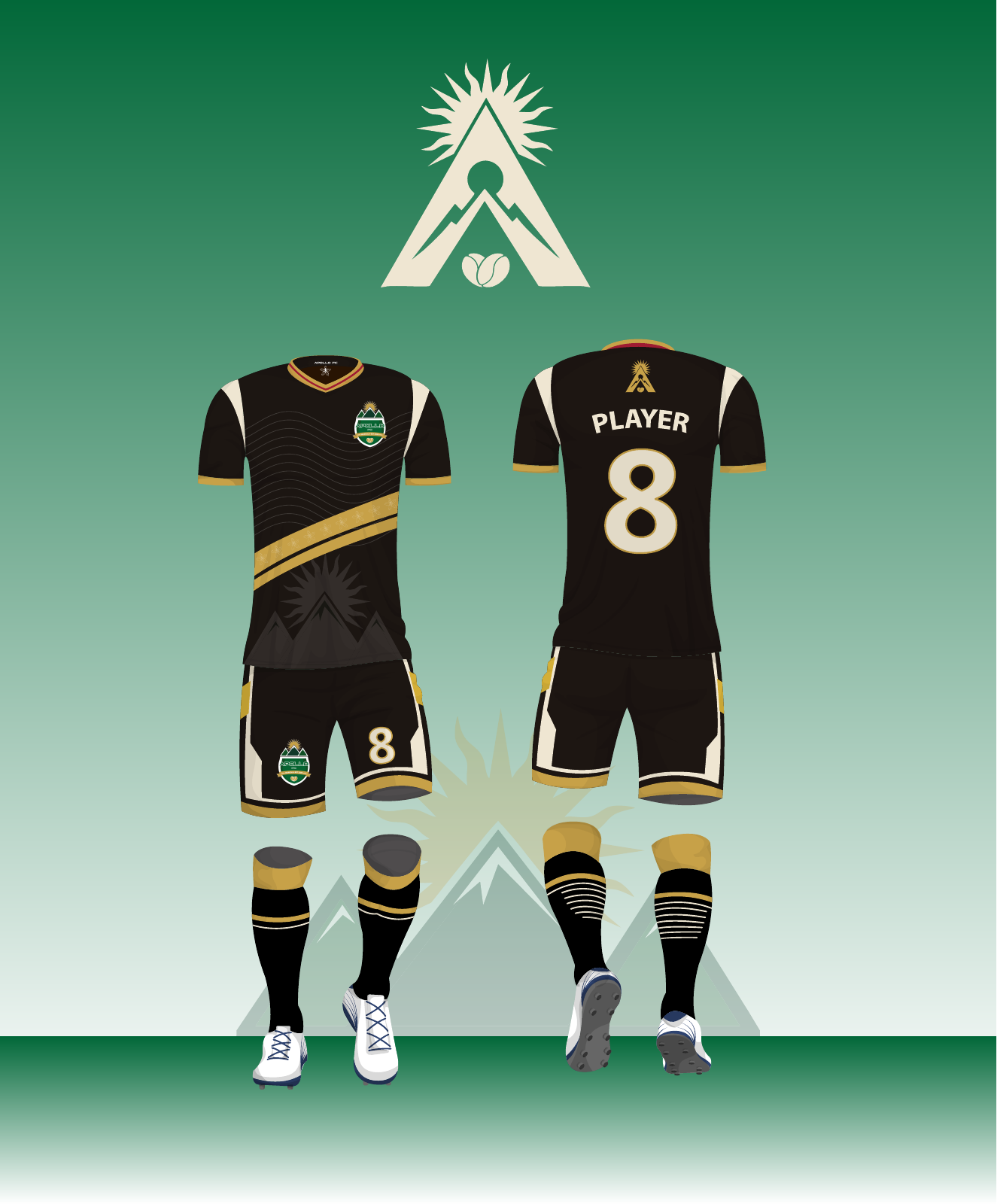 Diseño Tostado de Apollo FC: uniforme de frente y de espalda